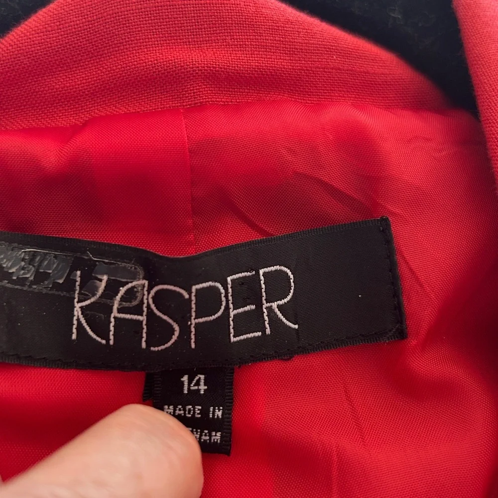 Kasper Women's Linen Blazer 14 Coral Lined Single Breasted Career Tailored